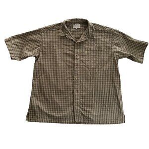 Columbia Men Button Down Shirt Brown Plaid Short Sleeve Chest Pocket Size XL
